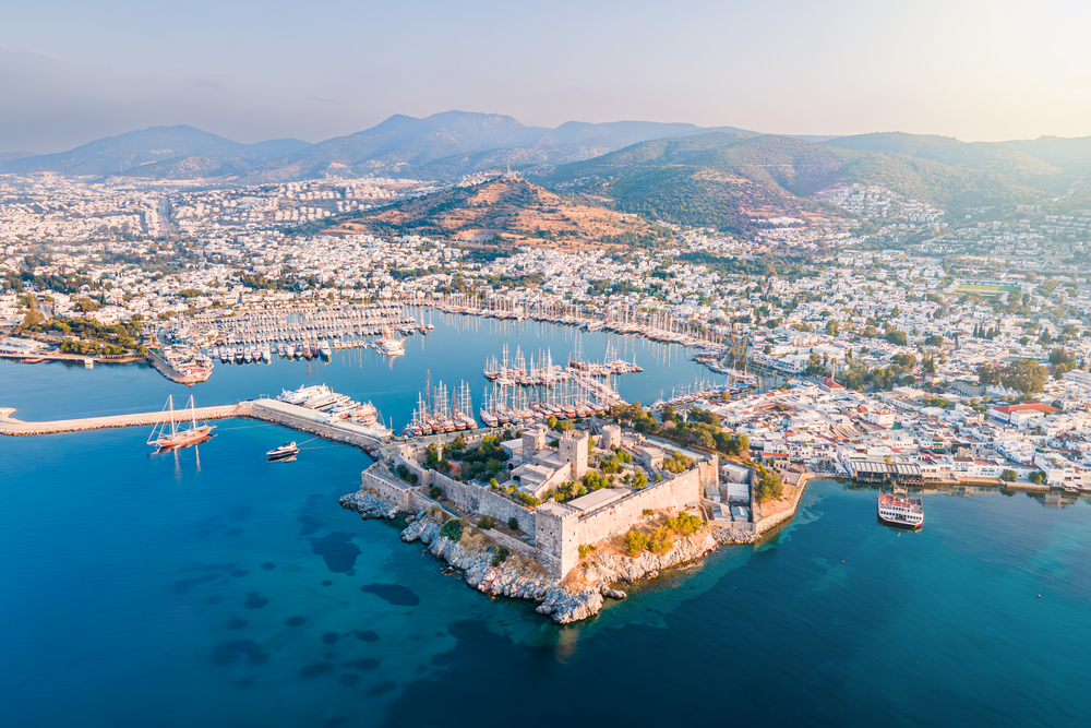 bodrum ancient castle in resort town of bodrum in turkey at sunrise