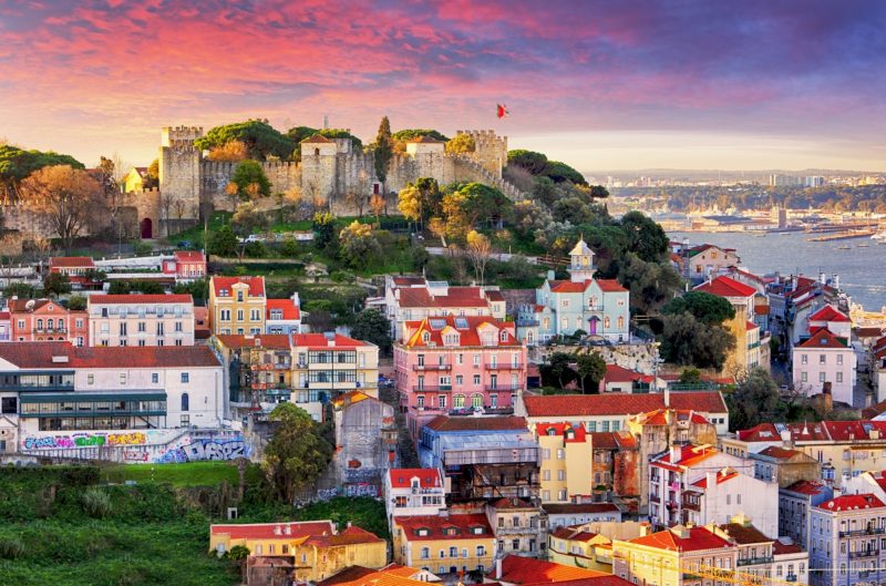 lisbon, portugal skyline with sao jorge castle